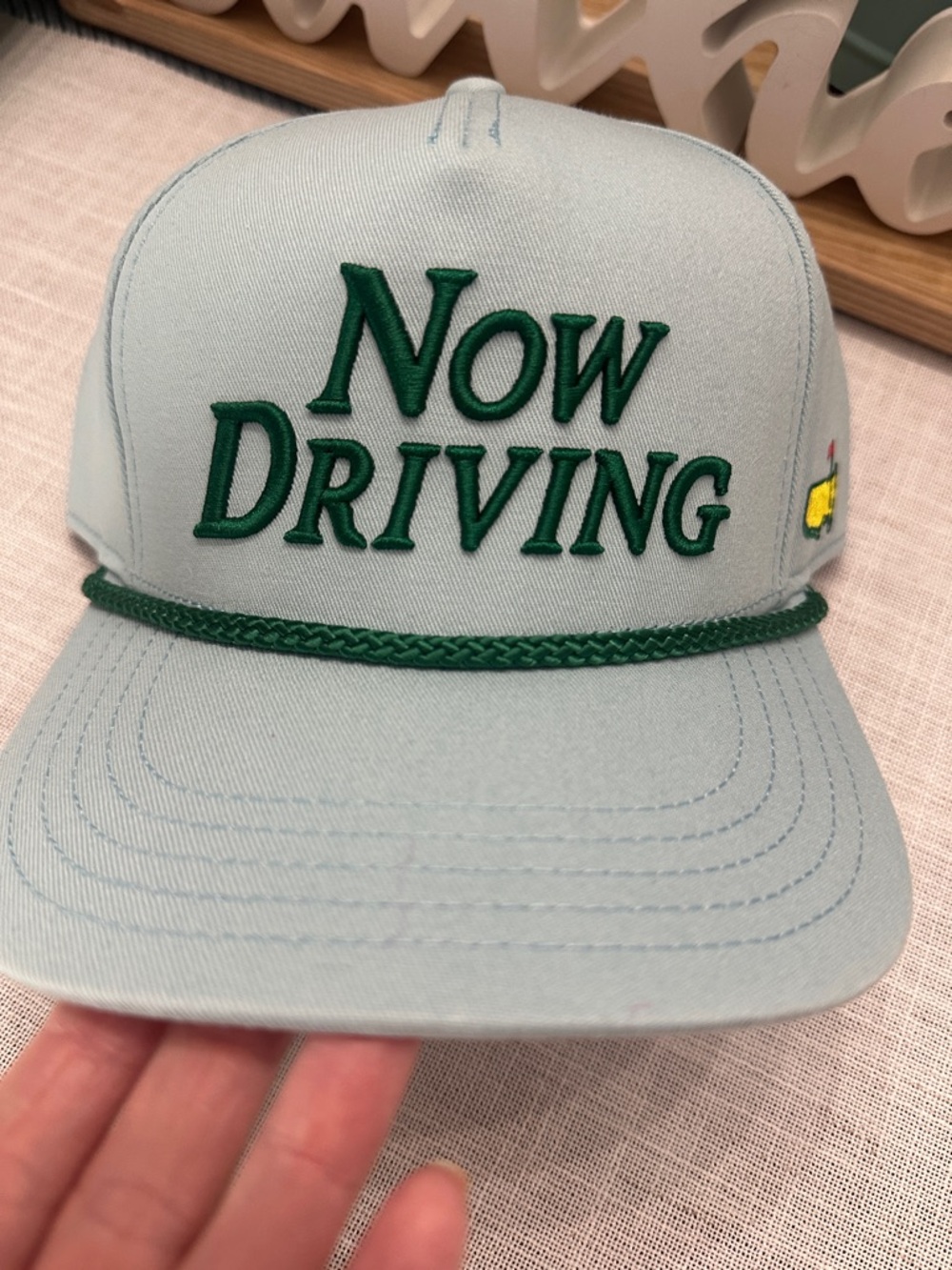 Masters "Now Driving" Light Blue and Green Rope Snapback Hat
